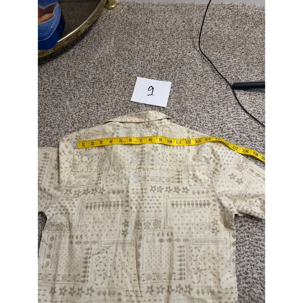 Levis Boys Medium 10-12 Bandana Patchwork Button Down Shirt Cream Short Sleeve